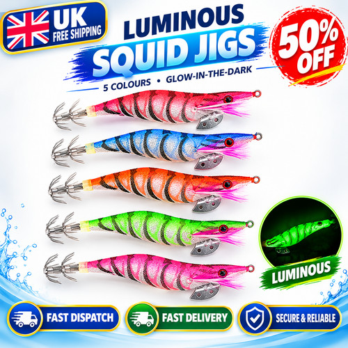 5pcs luminous squid jigs - luminous, hook