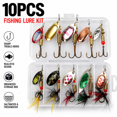 10x fishing spinner lures set - 10x,